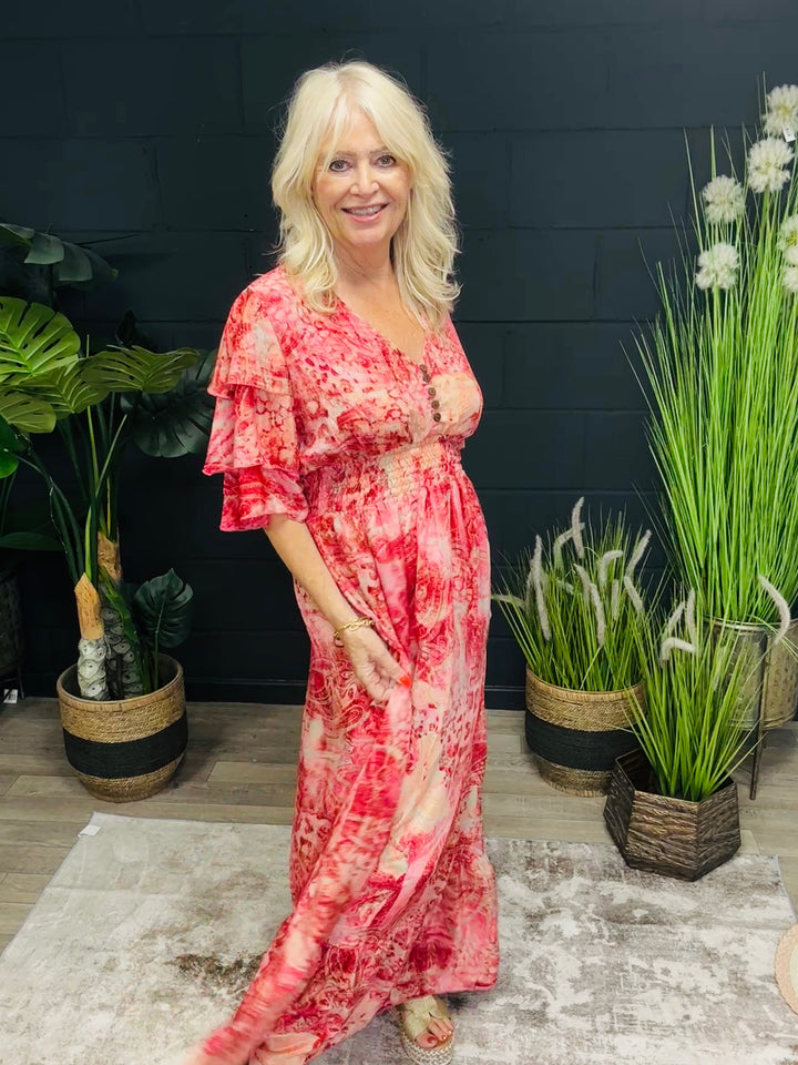 Taj Printed Maxi Dress Fuchsia