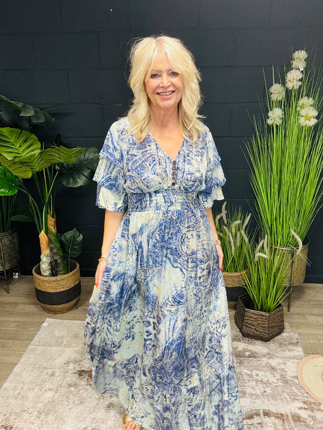 Taj Printed Maxi Dress Paisley Blue
