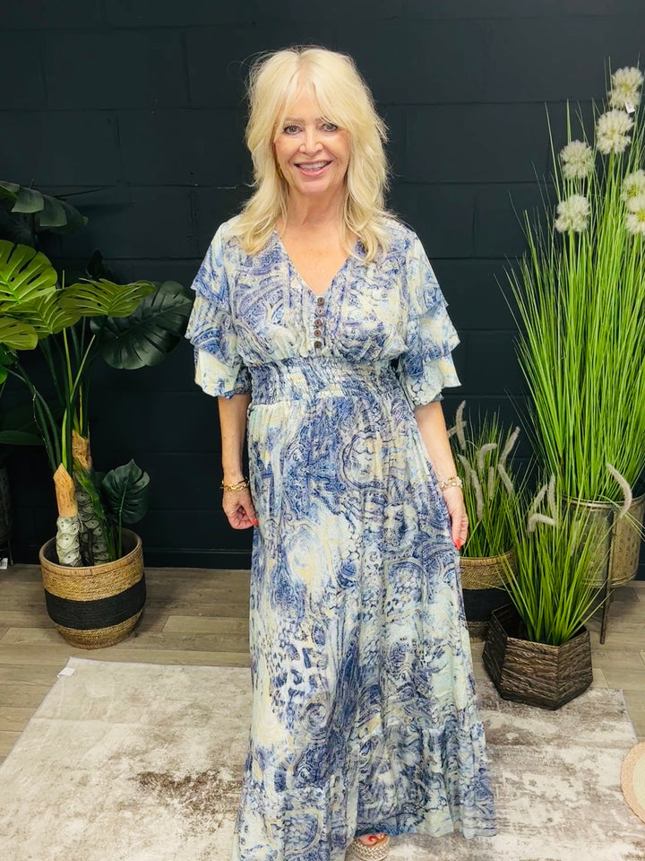 Taj Printed Maxi Dress Paisley Blue