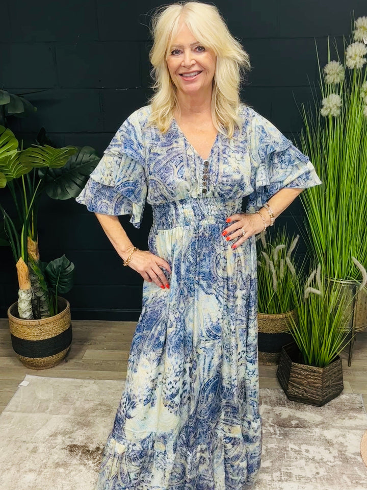 Taj Printed Maxi Dress Paisley Blue