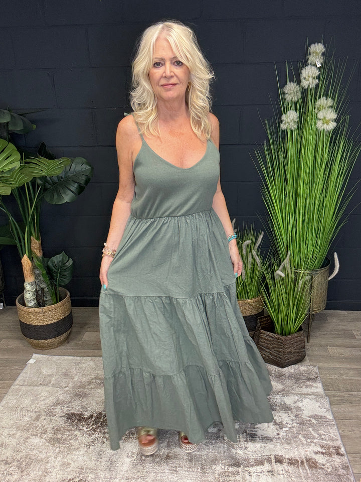 Dominique Tiered Dress Khaki