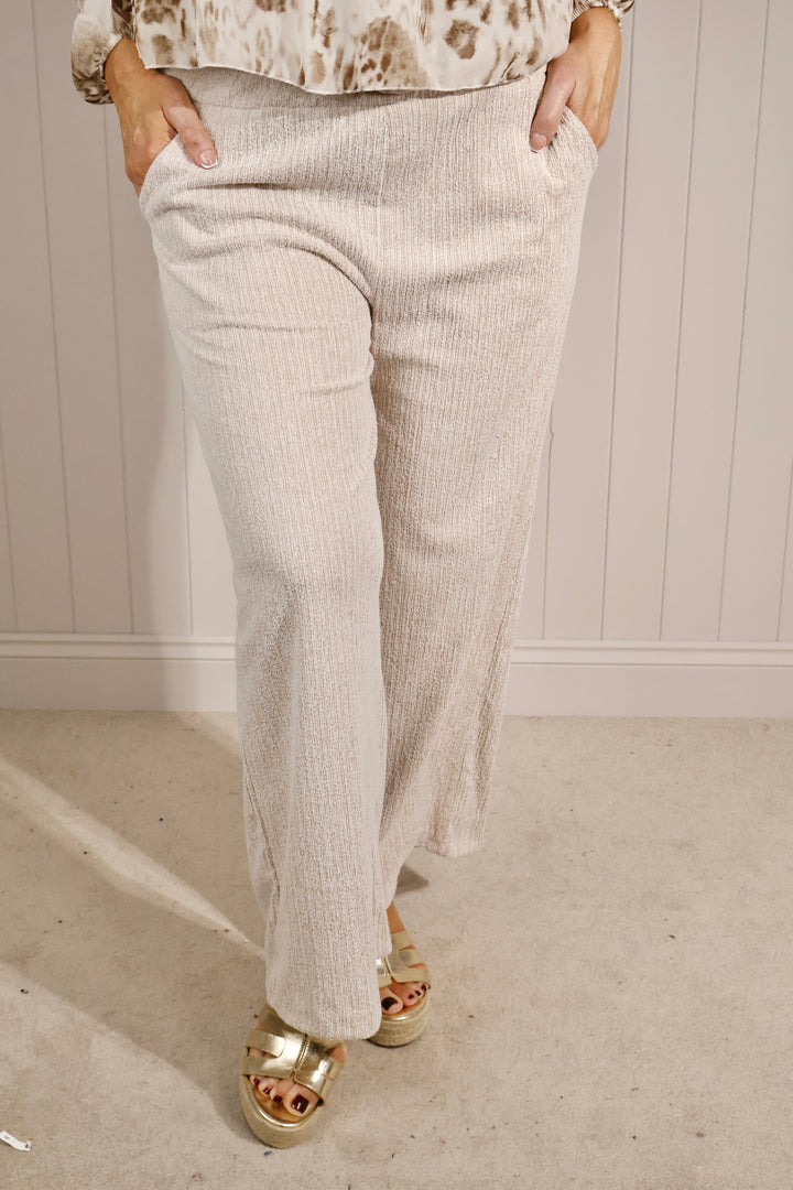 Textured Wide Leg Trousers Sand