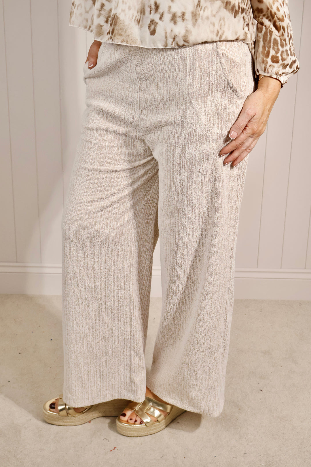 Textured Wide Leg Trousers Sand