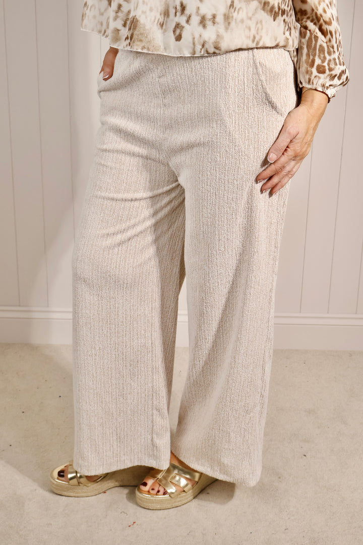 Textured Wide Leg Trousers Sand