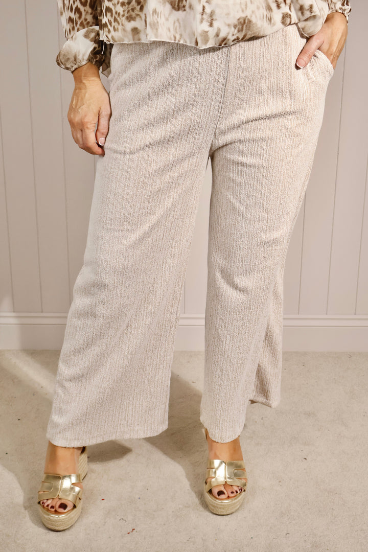 Textured Wide Leg Trousers Sand