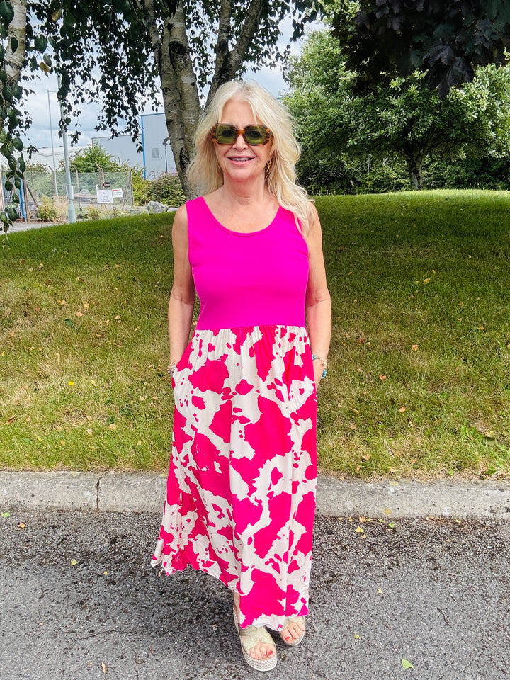 Cow Print Venus Dress Fuchsia