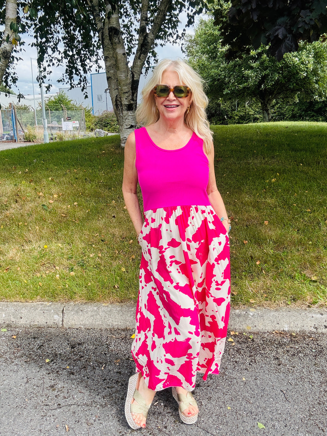 Cow Print Venus Dress Fuchsia