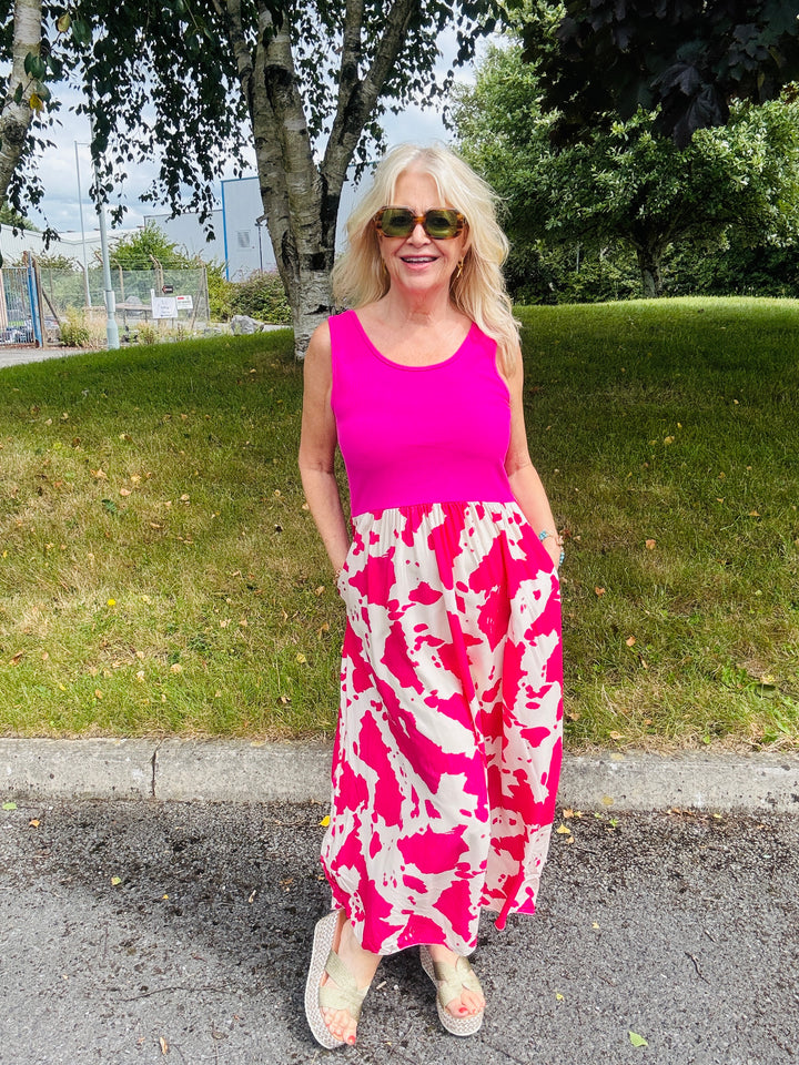 Cow Print Venus Dress Fuchsia
