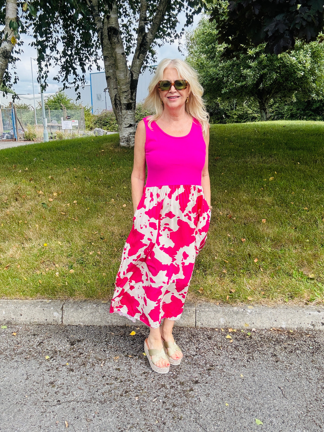 Cow Print Venus Dress Fuchsia