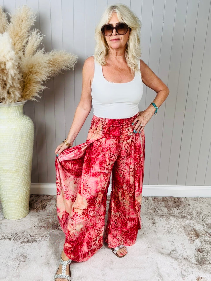 Silky Panel Split Trousers Coral