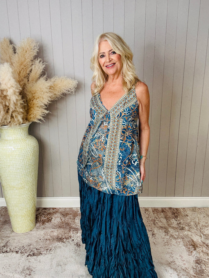 Madeline Print Tunic Top Teal