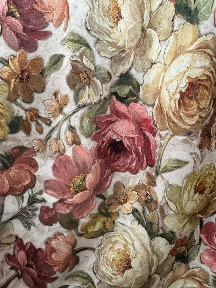 Posie Floral Print Silky Trouser Cream