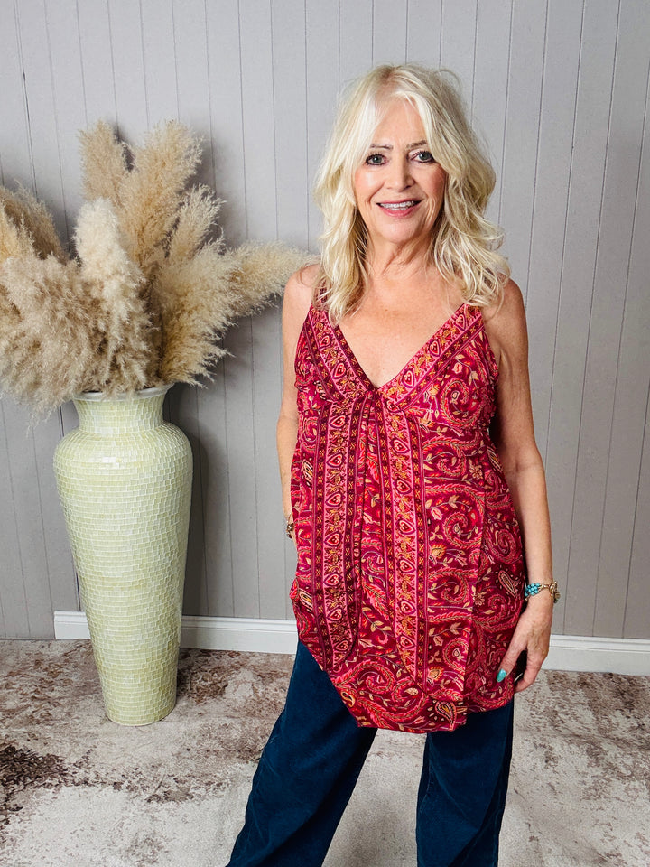 Madeline Print Tunic Top Cranberry