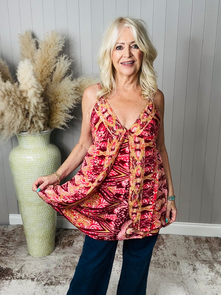 Madeline Print Tunic Top Plum