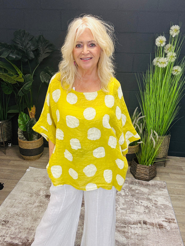 Linen Polka Dot Top Lime