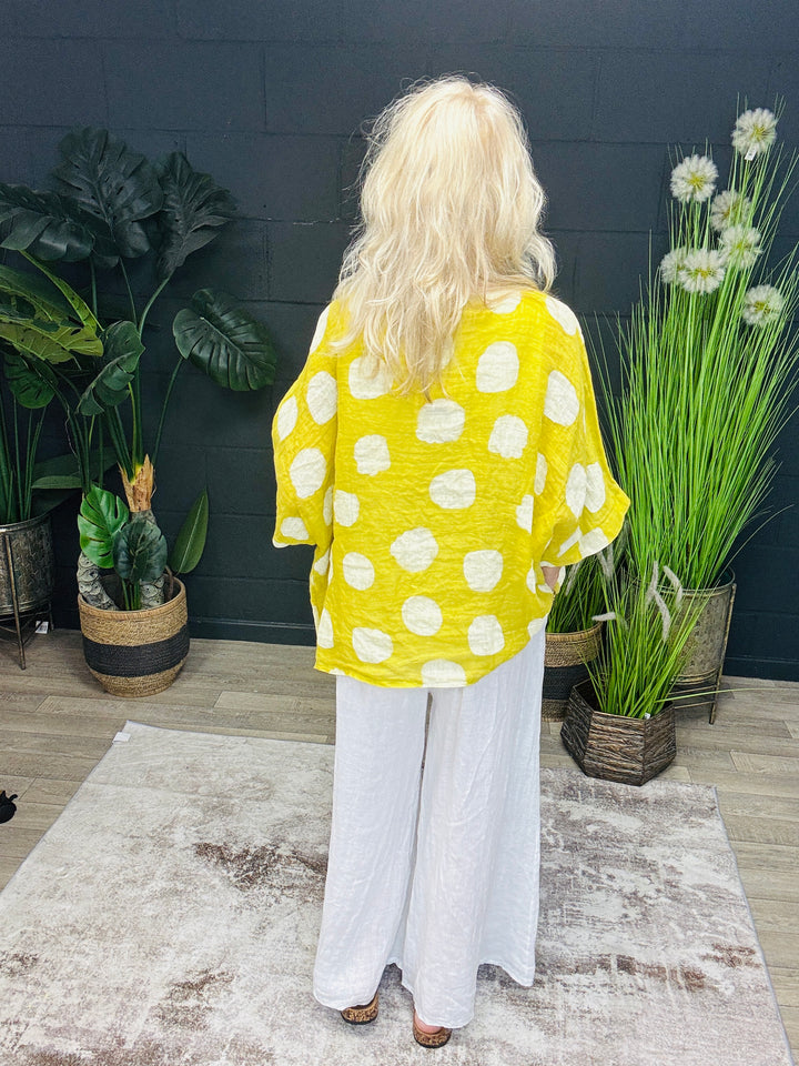 Linen Polka Dot Top Lime