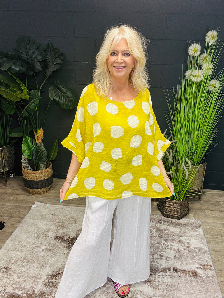 Linen Polka Dot Top Lime