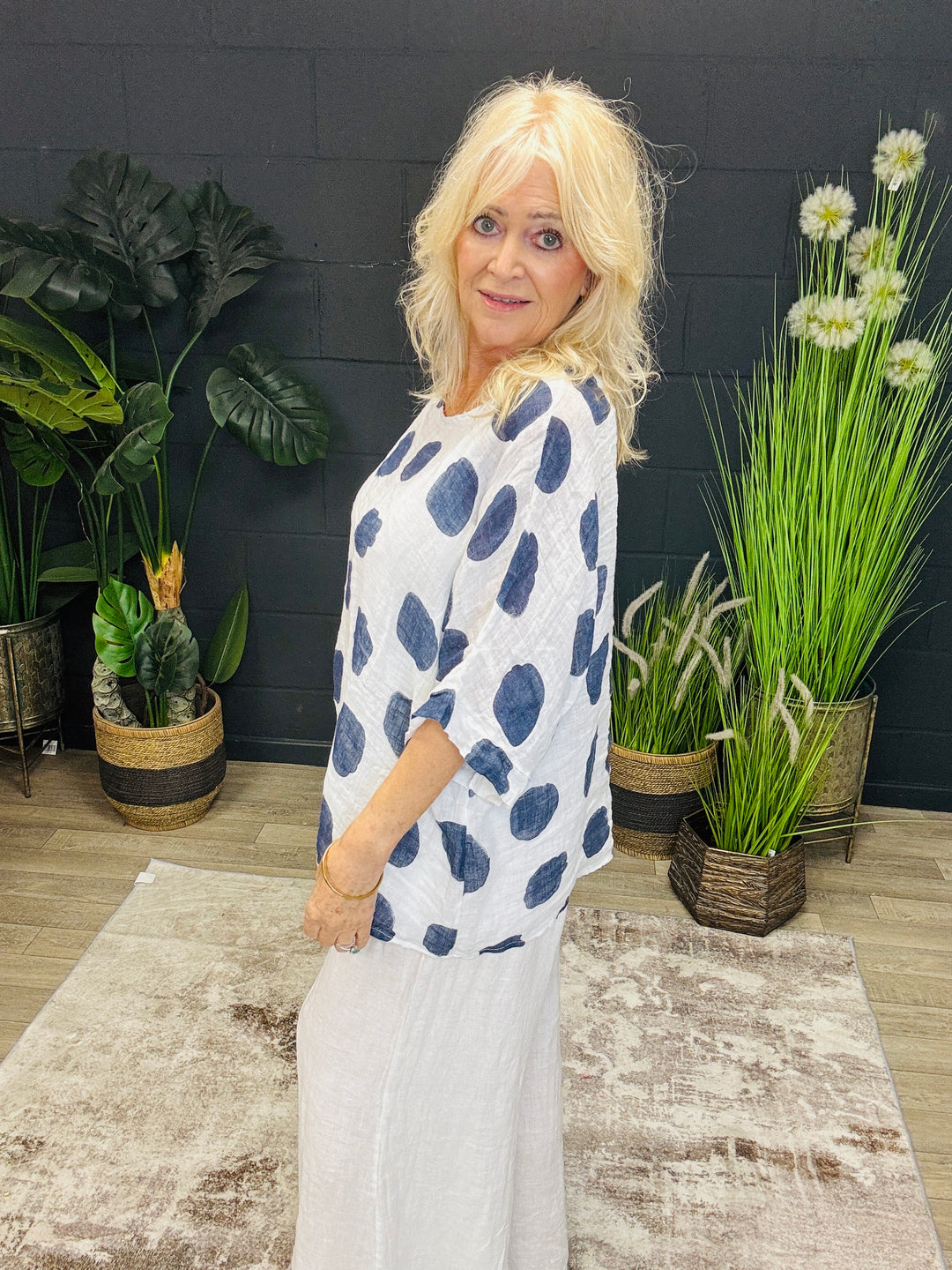 Linen Polka Dot Top White
