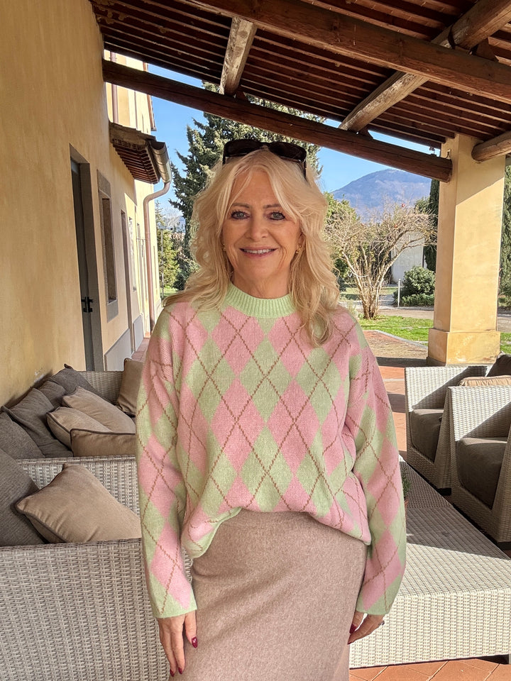 Amira Argyle Jumper Pink/Mint