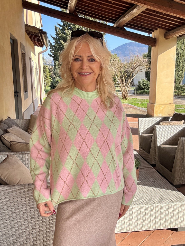 Amira Argyle Jumper Pink/Mint