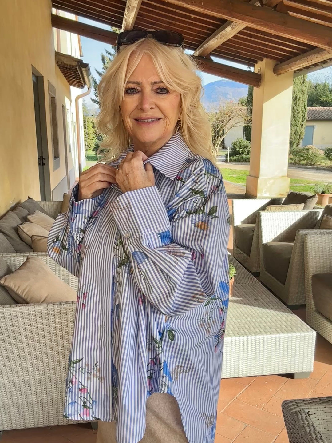 Marina Floral Stripe Shirt Blue