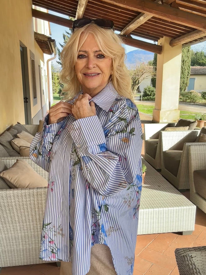 Marina Floral Stripe Shirt Blue