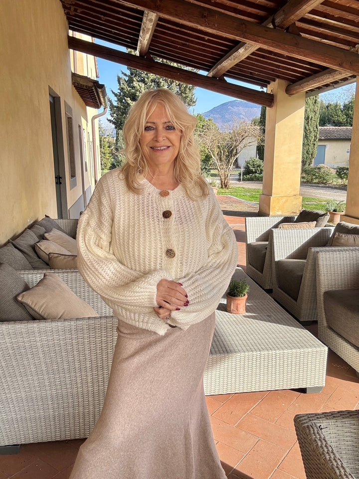 Bridgetta Gold Button Cardigan Ivory