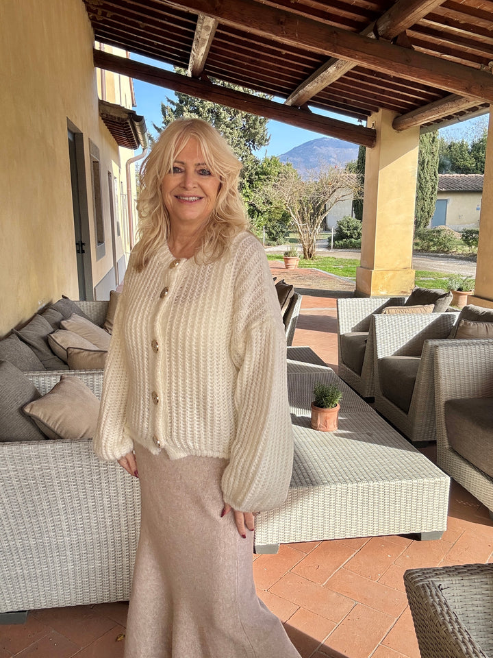 Bridgetta Gold Button Cardigan Ivory