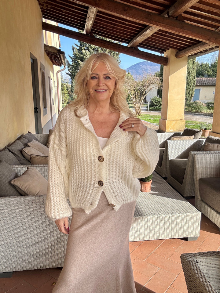 Bridgetta Gold Button Cardigan Ivory