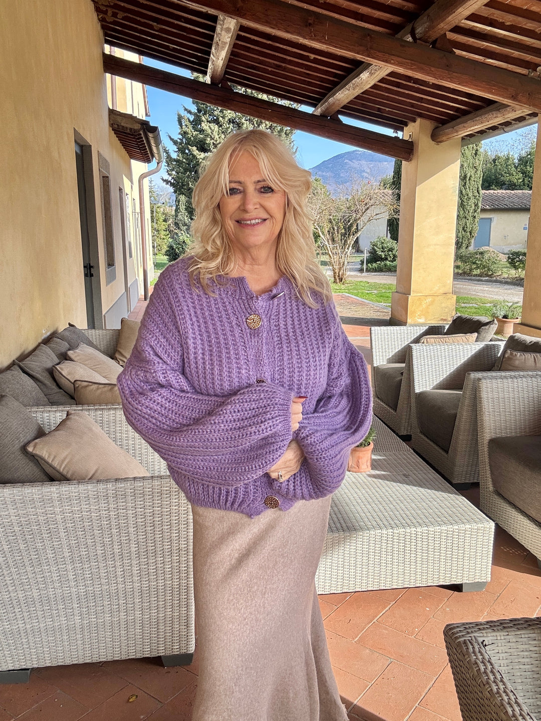 Bridgetta Gold Button Cardigan Lavender