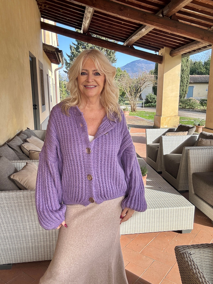 Bridgetta Gold Button Cardigan Lavender