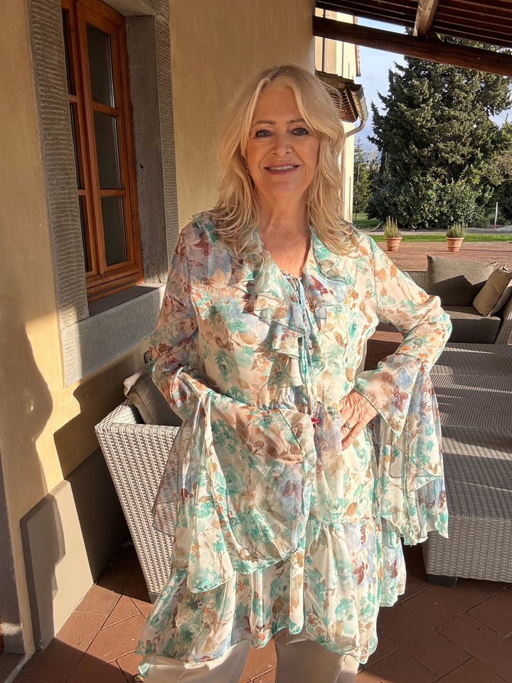 Roseanna Floral Ruffle Tunic Aqua