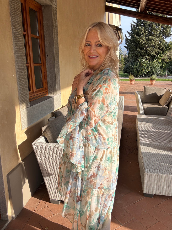 Roseanna Floral Ruffle Tunic Aqua