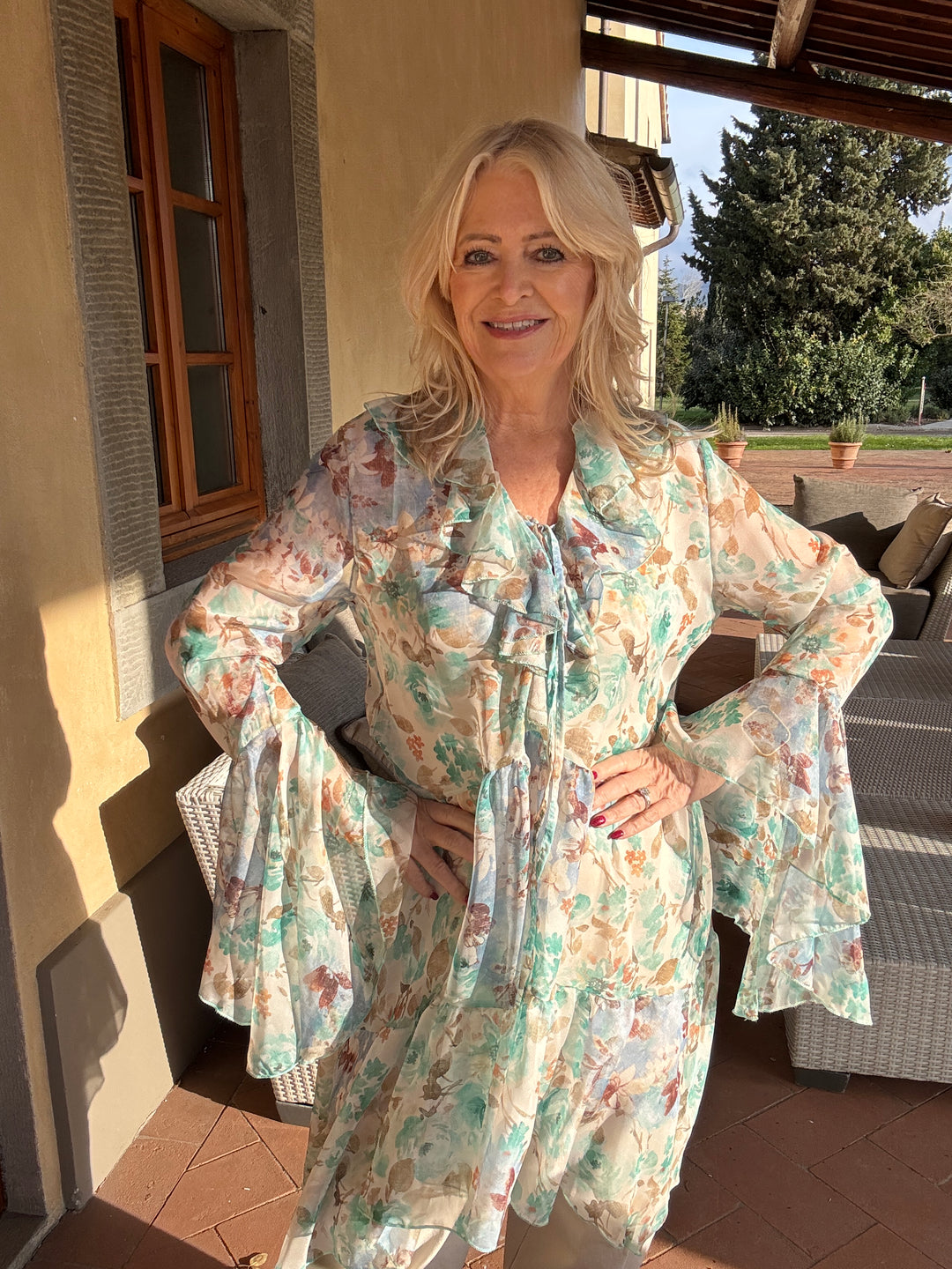 Roseanna Floral Ruffle Tunic Aqua