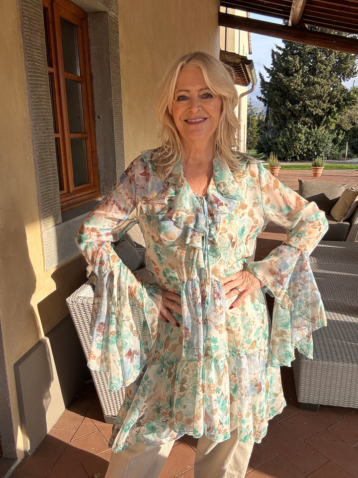 Roseanna Floral Ruffle Tunic Aqua