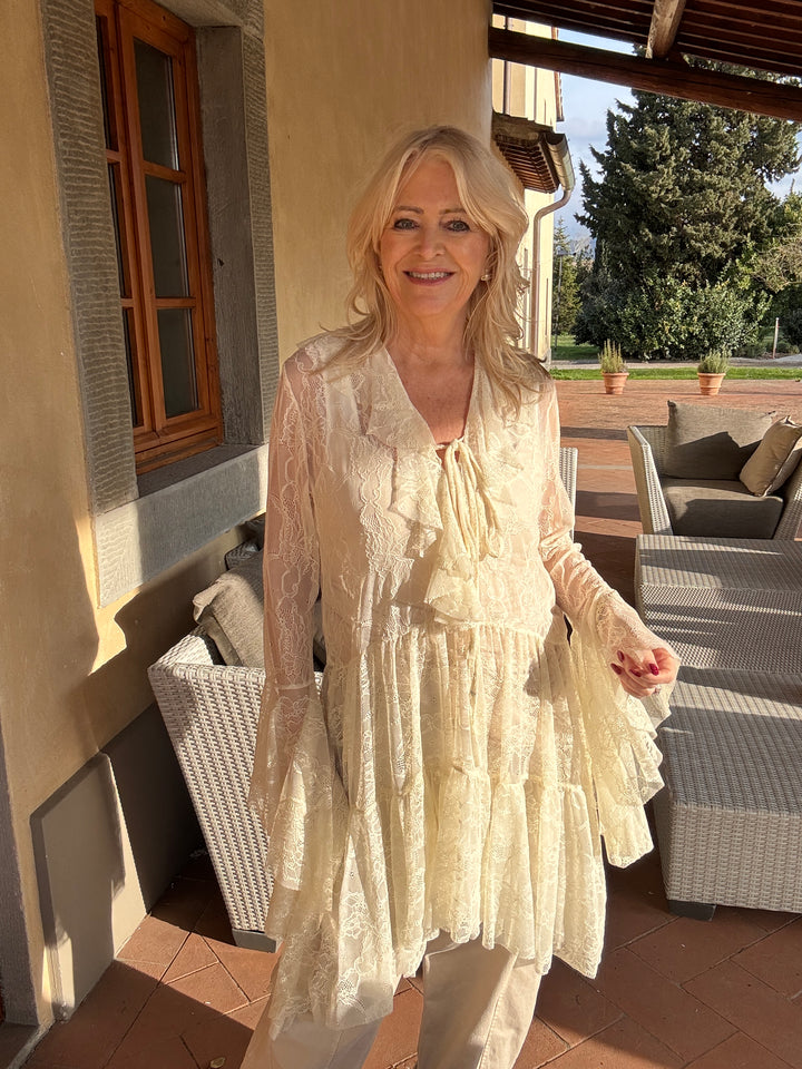 Fiorenza Ruffle Lace Tunic Vanilla