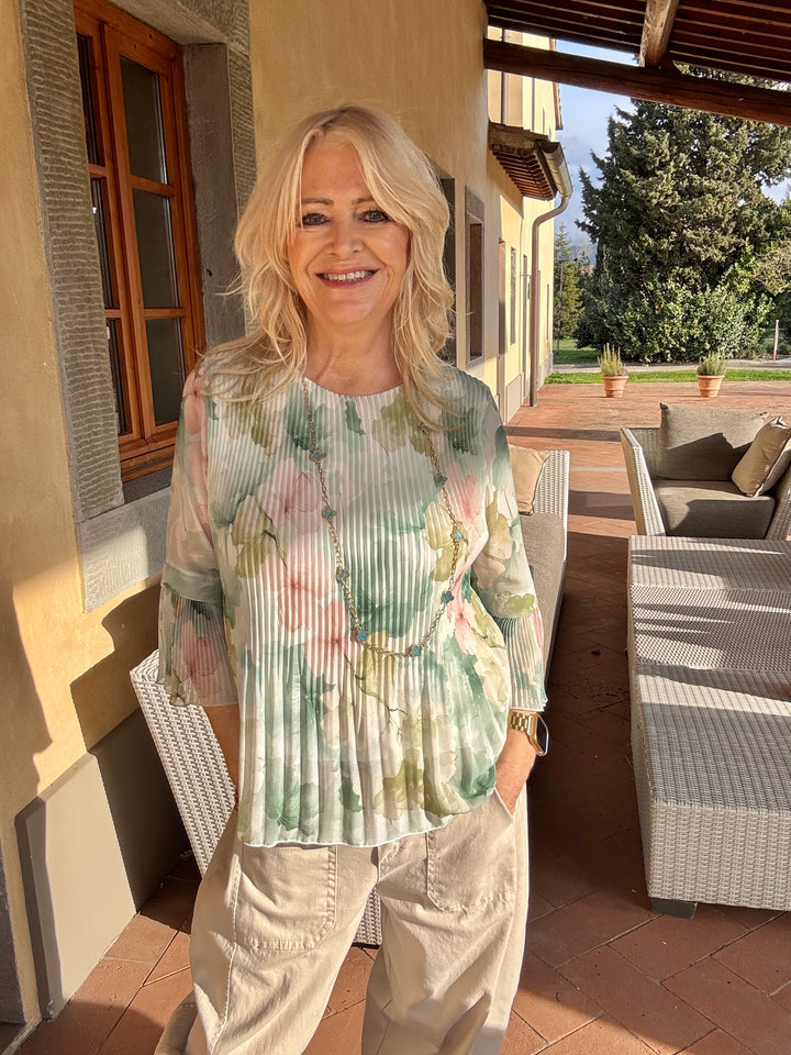 Viola Floral Pleat Top Apple Green