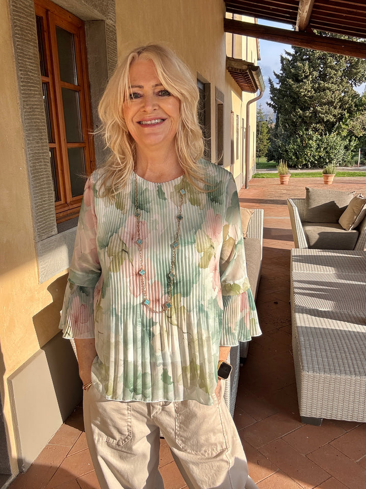 Viola Floral Pleat Top Apple Green
