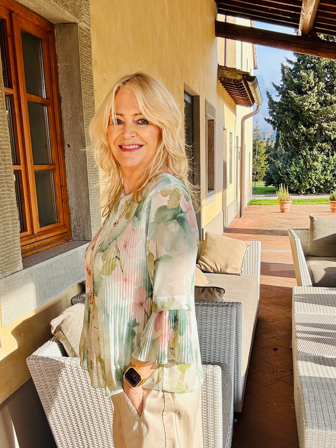 Viola Floral Pleat Top Apple Green