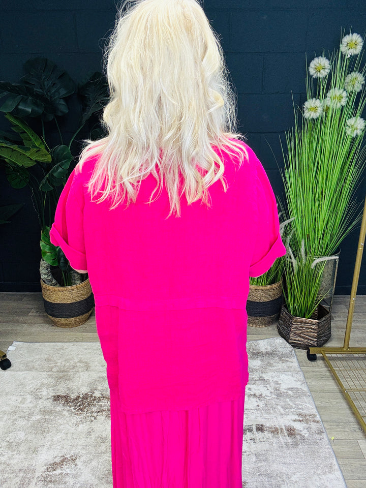 Short Sleeve Linen Jacket Fuchsia