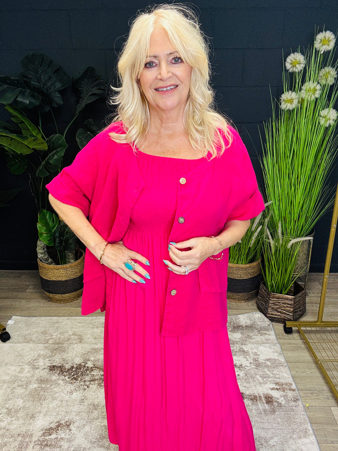Short Sleeve Linen Jacket Fuchsia