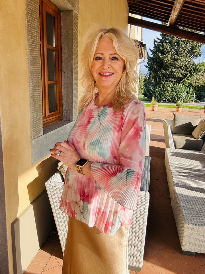 Viola Floral Pleat Top Pink