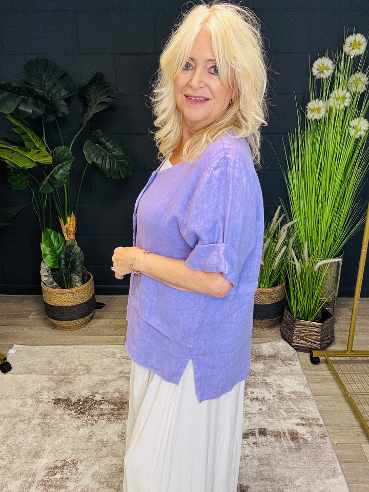 Short Sleeve Linen Jacket Lilac