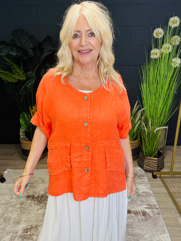 Short Sleeve Linen Jacket Tangerine