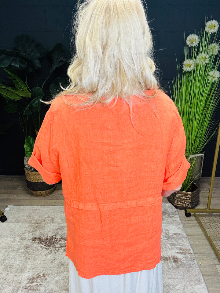 Short Sleeve Linen Jacket Tangerine