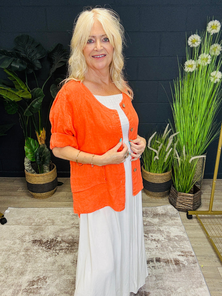 Short Sleeve Linen Jacket Tangerine