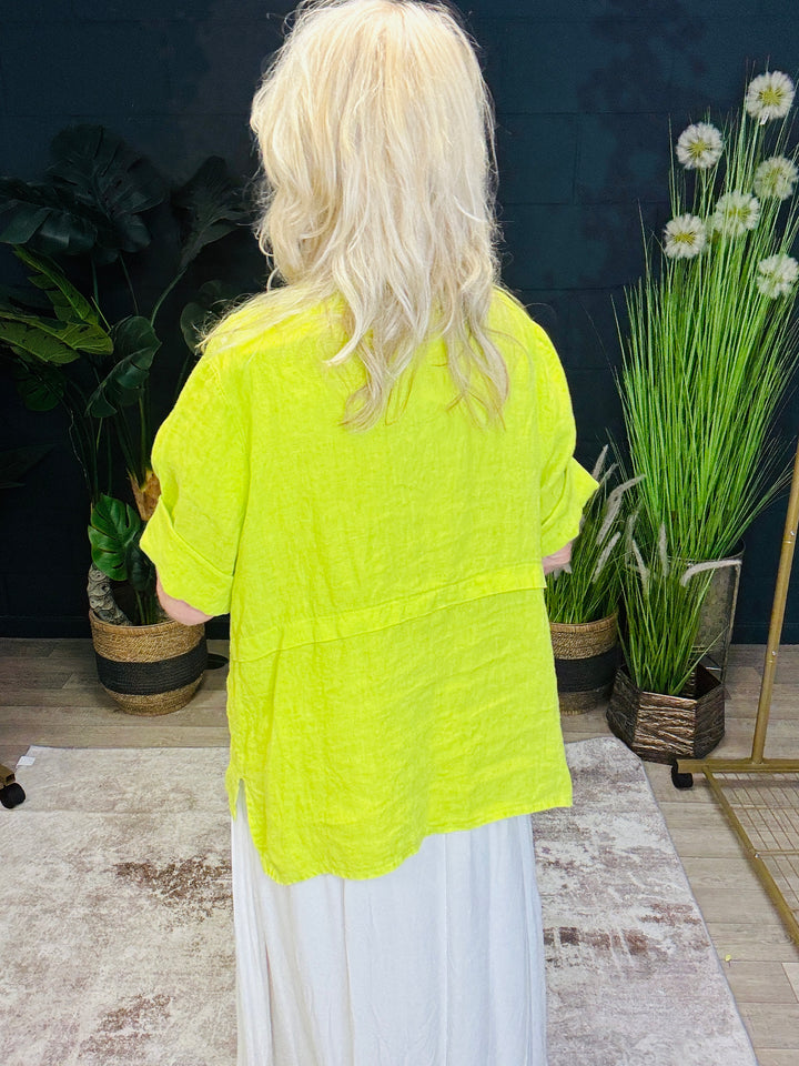 Short Sleeve Linen Jacket Lime