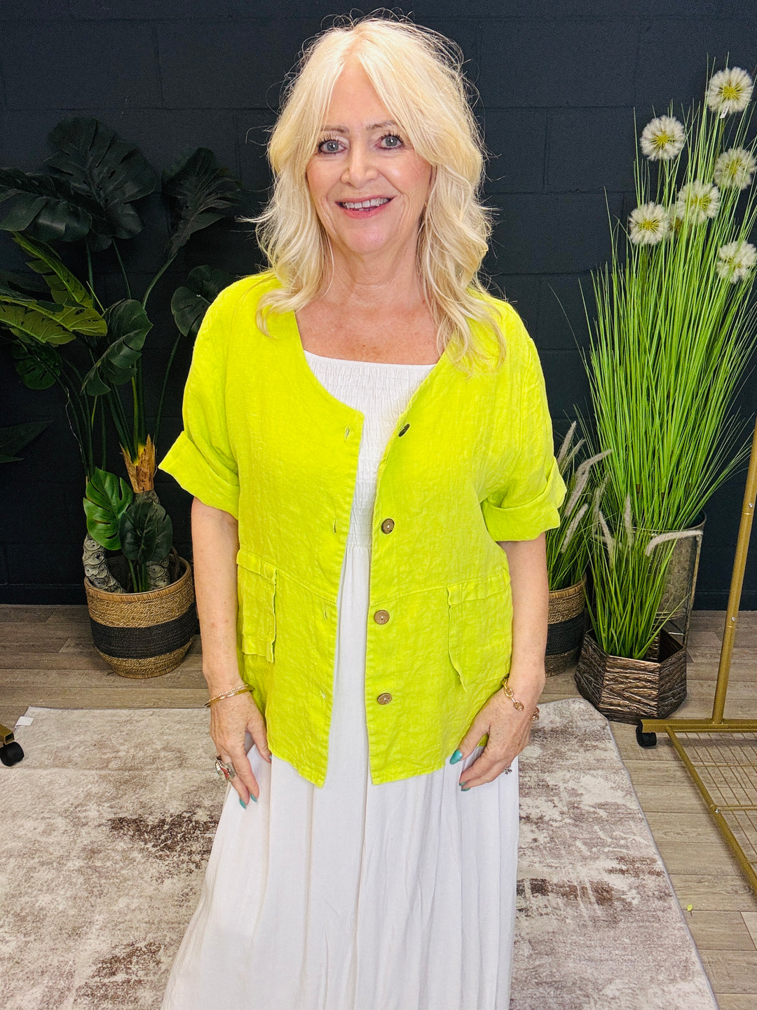Short Sleeve Linen Jacket Lime