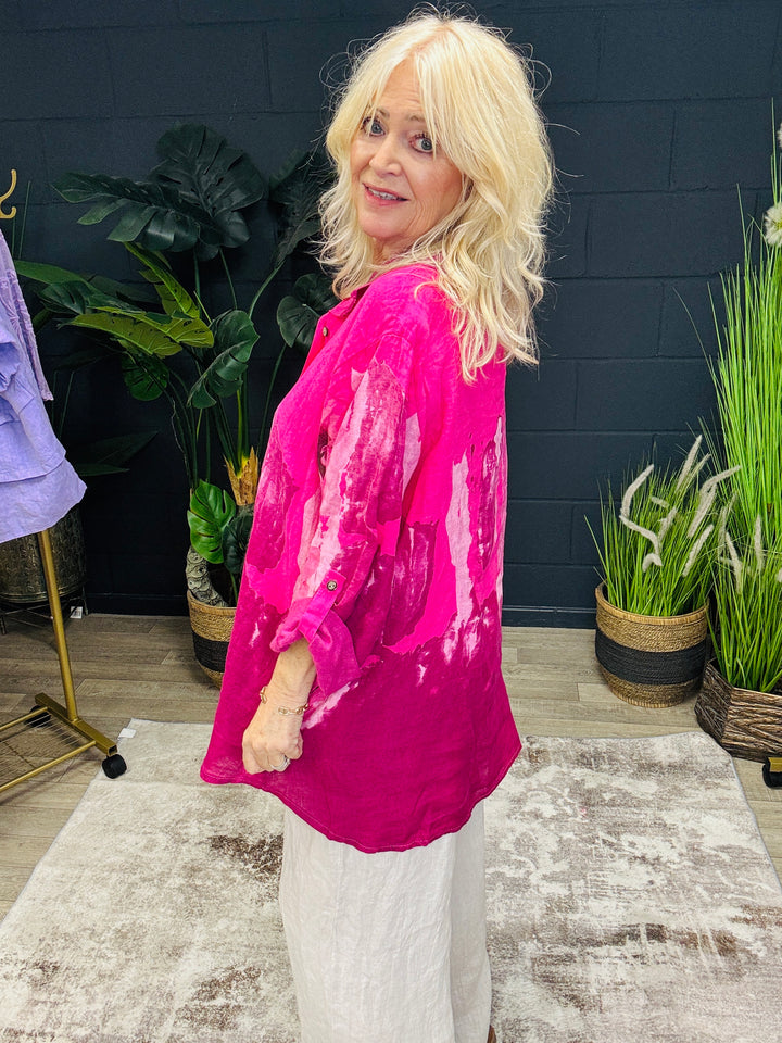 Linen Floral Shirt Fuchsia