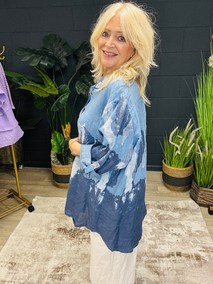 Linen Floral Shirt Blue